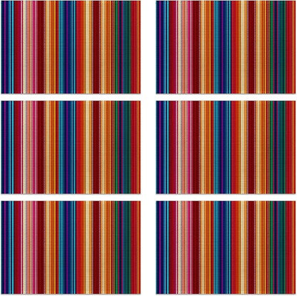 Mexican Placemats Set of 6, Waterproof Linen Fabric, Non-Slip Backing & Easy Clean, Elegant Dining Table Protectors for Family and Guests(Mexican Ethnic Colorful Stripes)