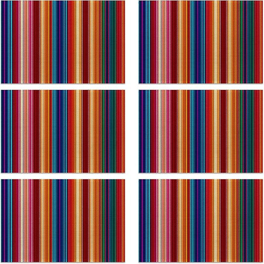 Mexican Placemats Set of 6, Waterproof Linen Fabric, Non-Slip Backing & Easy Clean, Elegant Dining Table Protectors for Family and Guests(Mexican Ethnic Colorful Stripes)