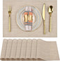 SLKQG Placemats Set of 8 - Easy Clean Washable Vinyl Placemats - Wipeable Heat Resistant Table Mats for Dining Table - 17.7x11.8 Inch (8, Beige)