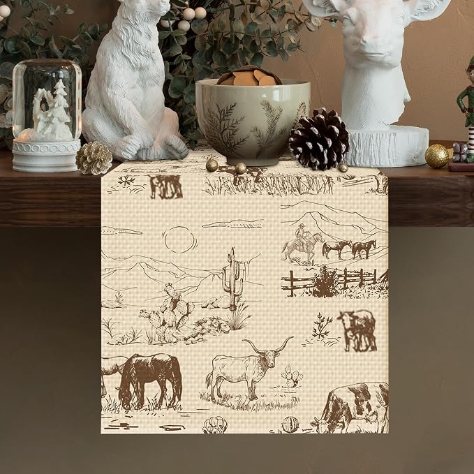Cowboy Farm Table Runner Seasonal Spring Fall Kitchen Dining Linen Table - Image 2