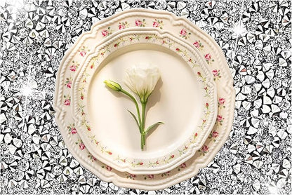 Silver Heat Resistant Square Placemats - Set of 12 with Rhinestone Decor and Sparkly Bling