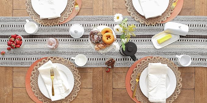 DII Farmhouse Braided Stripe Table Runner Collection, Dark Brown - Image 7