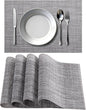Timeet Placemats Set of 4, Heat Resistant Non-Slip Place Mats, Durable Washable PVC Vinyl Woven Table Mats, Linen Textured Table Placemats for Dining Kitchen Resistant Easy to Clean(Gray)