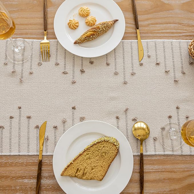 Joyfol Day Boho Cotton Table Runner 13 x 48 Inch, Farmhouse Burlap Stripe Table - Image 4