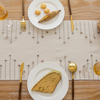 Joyfol Day Boho Cotton Table Runner 13 x 48 Inch, Farmhouse Burlap Stripe Table - Image 4
