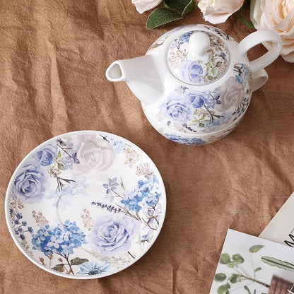 fanquare Blue and Purple Roses and Hydrangeas Porcelain Tea - Image 6