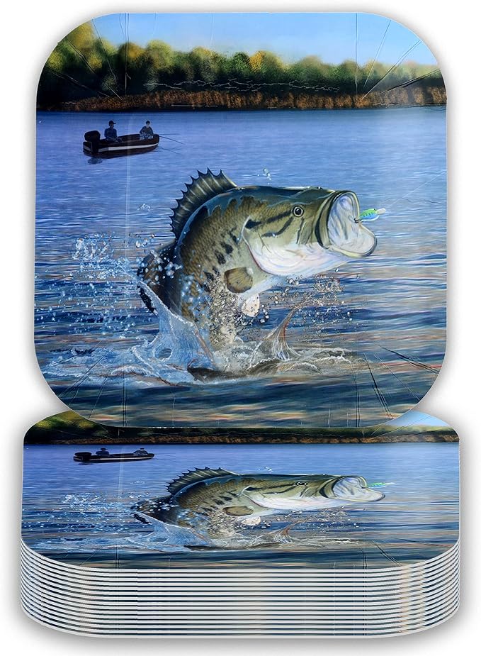 Havercamp Fishing Plates-24 Pack-9 Inch Square-Gone Fishin Party | Set of 24 by Havercamp