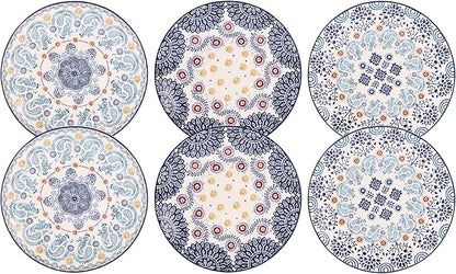 Bico Blue Talavera Appetizer Plates Set of 6, 6 Inch Small Ceramic Dessert Plates for Snacks, Salad, Tablescape, Microwave and Dishwasher Safe, Gift for Housewarming and Thanksgiving