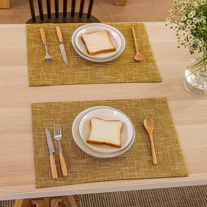 Kevin Textile Burlap Linen Placemats Set of 6 Heat Resistant Dining Table Place Mats Washable Kitchen Table Mats for Dinning Party Holiday Indoor Outdoor, 13 x19 inches, Honey Yellow