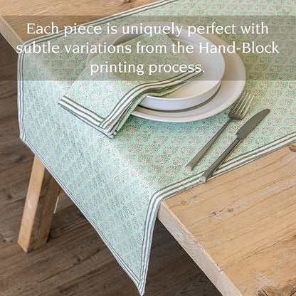 Over&Back 18x108 Hand-Blocked Printed Cotton Table Runner - Image 3