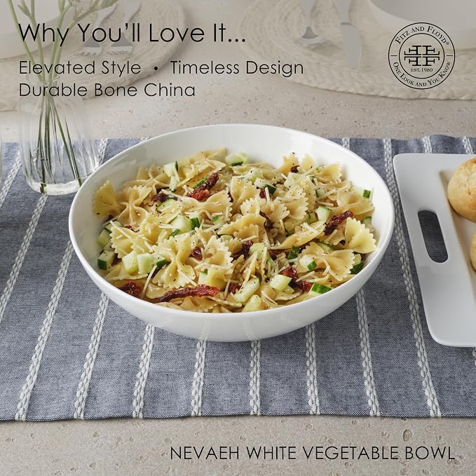 Everyday White by Fitz and Floyd Nevaeh Vegetable Serve Bowl, 9.75 Inch - Image 3