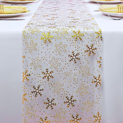 Snowkingdom 2 Pcs Christmas Snowflake Gold Table Runner Sparkly Golden Metallic - Image 3