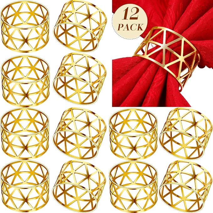 Patelai 12 Pieces Napkin Rings Hollow Out Napkin Holders Xmas Napkin Buckle by Patelai