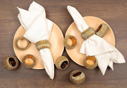 Napkin Ring Gold, Napkin Rings Set of 12, Beaded Napkin Holders, Round Napkin Rings Bulk for Christmas Party Decoration, Dinning Table, Everyday, Family Gatherings - Set Your Table with Style - Gold