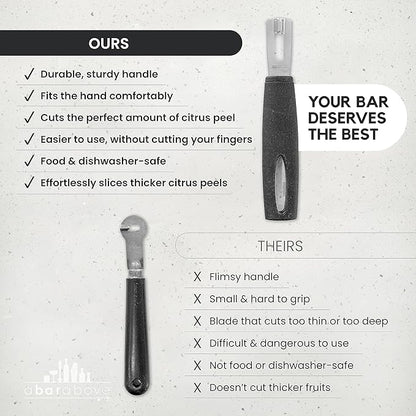 A Bar Above Black Handle Gold Blade Channel Knife, Premium Stainless Steel Garnish Tool for Cocktails, Citrus Peeler, Lemon Zester, Chef Tool for Garnishing and Drink Presentation