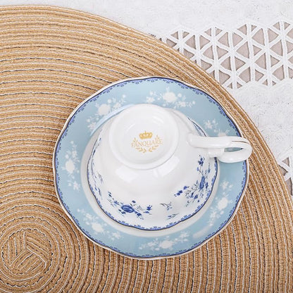 fanquare Blue Rose Porcelain Tea Cup and Saucer Set - Image 3