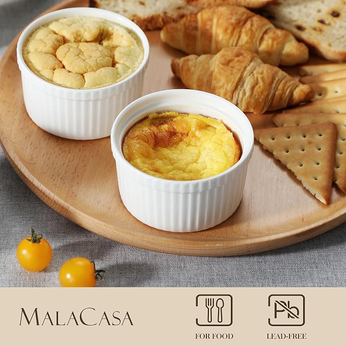 MALACASA 8 Oz Ramekins with Lids Set of 6, Porcelain Creme Brulee Cups | Oven - Image 3