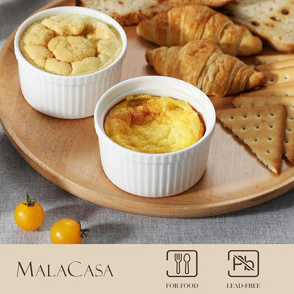 MALACASA 8 Oz Ramekins with Lids Set of 6, Porcelain Creme Brulee Cups | Oven - Image 3