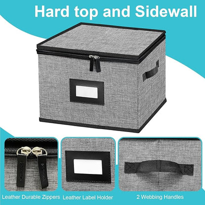 China Storage Containers-4PACK Quilted Dish Storage Containers with Lid Hard Shell for Moving Transport, Dinnerware,Stackable Plate Storage,24 Felt Plate Dividers Included,12 * 12 * 8in