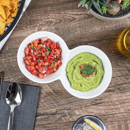 Restaurantware-9.1 x 4.9 x 2.3 Inch Double Dip Bowls, 1 Microwavable Condiment Server - 2 Compartments, Microwavable, White Porcelain Dip Tray, Dishwashable, For Snacks, Condiments, Or Toppings