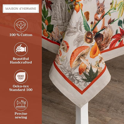 Maison d' Hermine Table Cloth Rectangle Table 100% Cotton 60 x 120 Inches Fall Tablecloth Reusable Everyday Use for Thanksgiving Christmas Decorations Dining Farmhouse Party (Recolte)