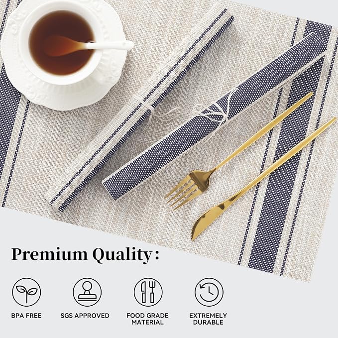 Leetaltree Khaki-Blue Placemats, Heat Resistant Non-Slip Place mats - Image 2