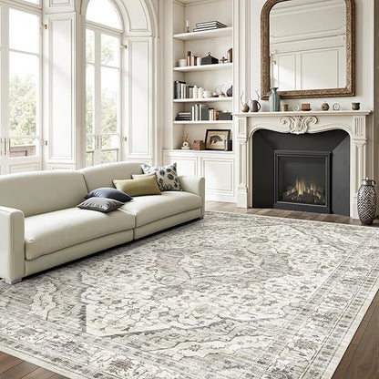 5x8 Area Rugs for Bedroom - Washable Rug 5x8 Rugs Vintage Large Carpet Non-Slip Boho Rug for Living Room Dining Room Nursery Area Rugs Print Floor Rug Cream