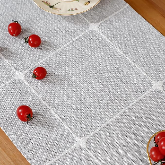 NEWISHER Rustic Embroidered Plaid Cloth Table Runner 60 inches, Farmhouse - Image 5