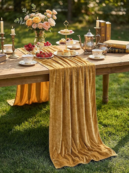 Gold Velvet Table Runner 10ft Extra Long Luxury Fall Thanksgiving Runners | 5 - Image 3