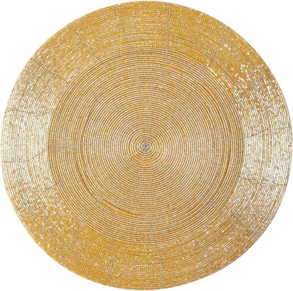 Lightnpro Champagne Beaded Placemats Set of 4-13 Inch Round Handmade Table Chargers - Rustic Farmhouse Glitz Table Décor for Dining, Christmas, Thanksgiving, Easter, Parties & Celebrations