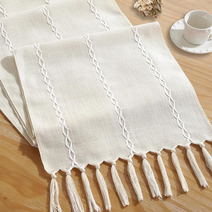 Rustic Boho Table Runner, Farmhouse Table Runners 90 Inches Long by Cenebonxy