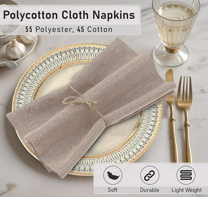 Ruvanti Cloth Napkins Set of 12, 18x18 Reusable Napkins Cloth Washable, Soft & Durable Table Napkin, Poly Cotton Fabric Dinner Napkins for Parties, Christmas, Thanksgiving, Weddings - Sand