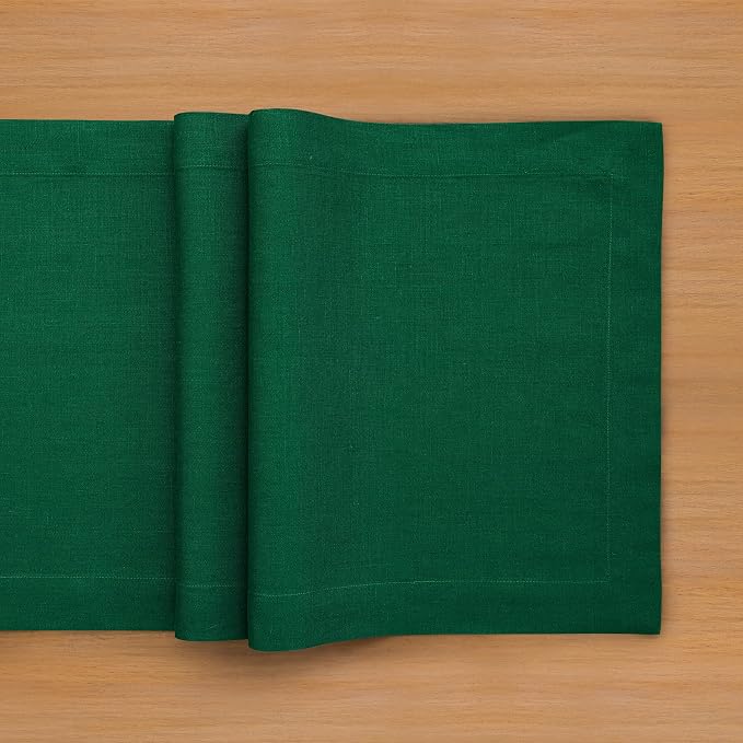 Solino Home 100% Pure Linen Table Runner Christmas Green, Fete 14 x 48 in | - Image 4
