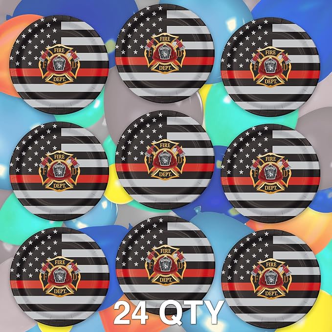 Havercamp Thin Red Line Plates-24 Pack-9 Inch-Firefighter Party Plates | Set of - Image 2