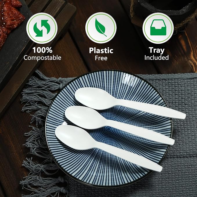 Compostable Spoon, 100 Biodegradable Silverware - Image 4