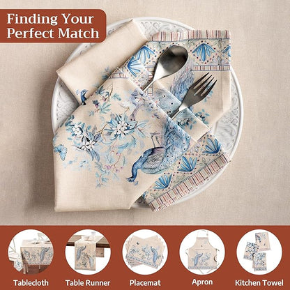 Maison d' Hermine Napkins 100% Combed Cotton Premium Set of 4 Decorative Cloth Napkin Washable Dinner Napkins for Holiday, Dinner, Wedding & Dining - Peacock Utopia - Sandy Beach (20”x20”)