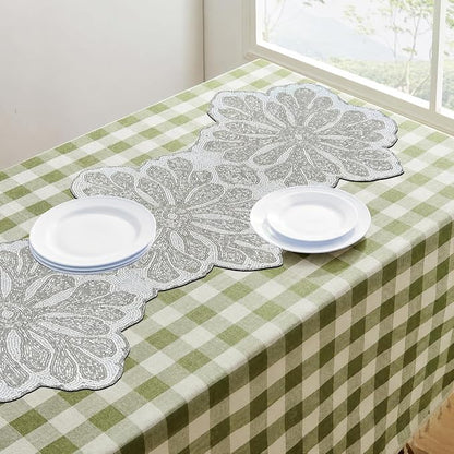 Handmade Beaded Table Runner 13x36 Inch – Silver & White Floral Beaded Runner - Image 6