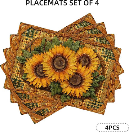 Sunflower Placemats Set of 4 Washable Table Place Mats for Dining Kitchen Party Decor