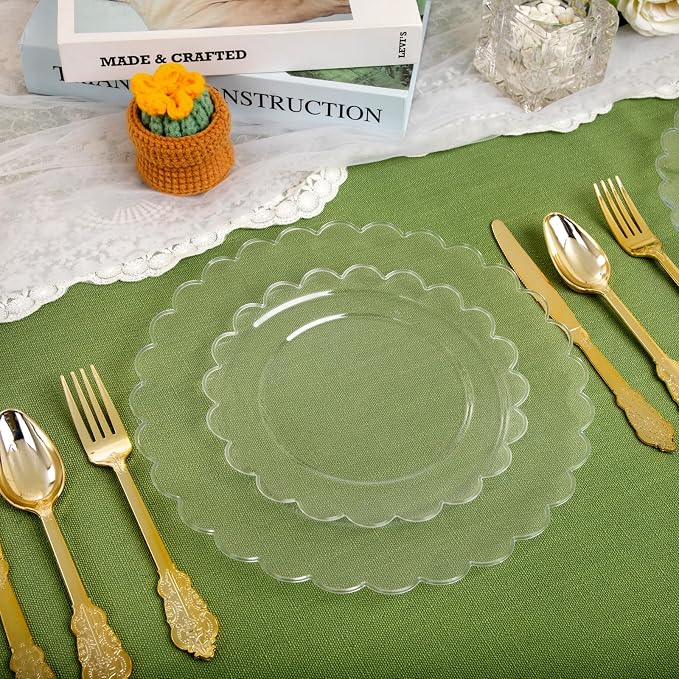 100Pcs Clear Scalloped Plastic Plates - Image 8