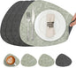 Placemats and Coasters, Washable Reversible Placemats Round Faux Leather Wipeable Place Mats Non Slip Heat Resistant Indoor Outdoor Table Mats (Set of 4, Gray Green)
