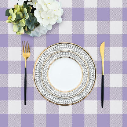 misaya Rectangle Waterproof Vinyl Table Cloth, Buffalo Flannel Backed Tablecloth, Wipeable Plastic Table Cover for Dinner, Kitchen, Outdoor (54" x 78", Lavender and White)