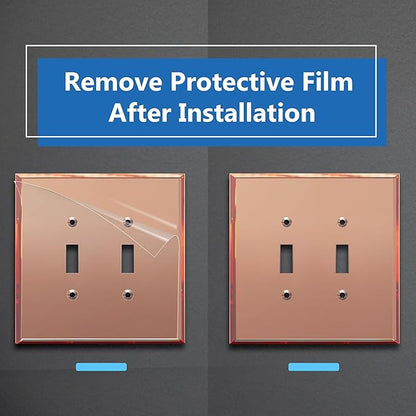 LIDER Double Toggle Switch Acrylic Wall Plate, Mirrored Dual Light Switch Plate, Plexiglass Switch Cover, Reflective Finish, Modern Upgrade, Oversized 2-Gang 5.25" x 5.25", Rose Gold
