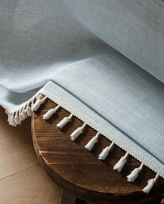 ZeeMart Contrast Linen Table Cloth Rectangle Table Cloths 60x104 Inch Blue, Farmhouse Style Heavy Weight Blue Tablecloth, Water Resistant Burlap Tablecloths