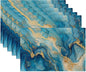 Blue Gold Marble Table Placemats Set of 6,Non-Slip Modern Abstract Fabric Placemats for Dining Room Kitchen Party Holiday, Indoor Cloth Table Mats for Home Decor 11.8x17.7 Inch