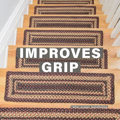 Homespice Prescott Jute Braided Staircase Step Treads, Country Primitive Decor, Set of 13, Black and Red 8x28 Oval Rug for Stairs - Easy to Clean, Tightly Stitched and Durable