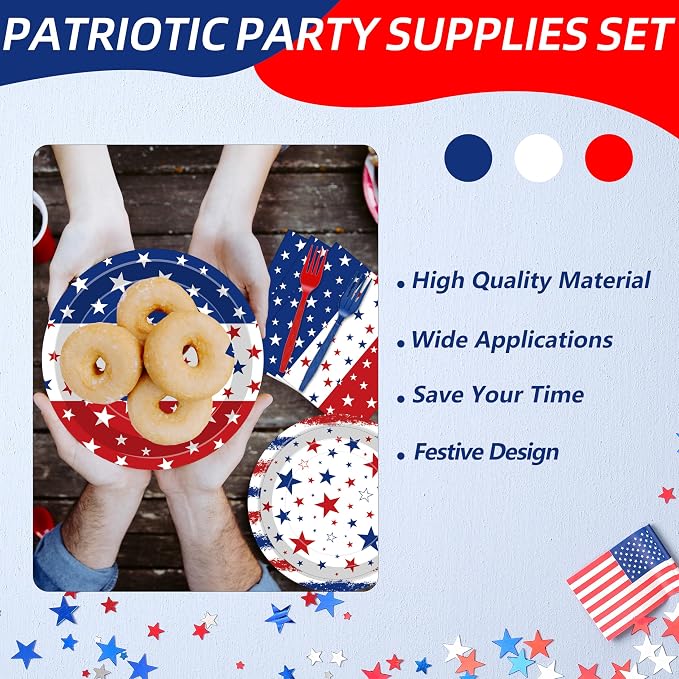 100 Pcs Patriotic Party Supplies Set, Serves 25 – Disposable Red White Blue - Image 6