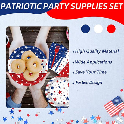 100 Pcs Patriotic Party Supplies Set, Serves 25 – Disposable Red White Blue - Image 6