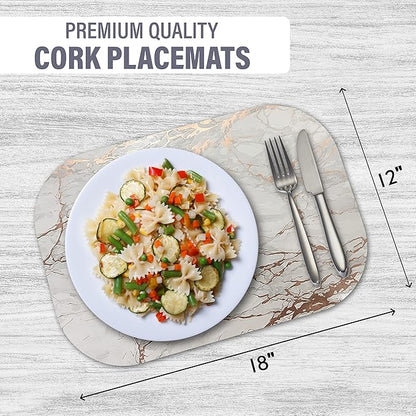 Dainty Home Rose Gold Marble Oval Cork Placemats - Heat Resistant, Non-Slip, Easy Clean for Elegant Dining - 12"x18" Set of 2 - Perfect for Stylish, Modern Homes