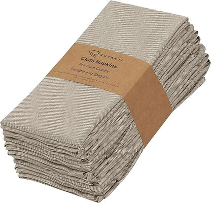 Ruvanti Cloth Napkins Set of 12, 18x18 Reusable Napkins Cloth Washable, Soft & Durable Table Napkins, Poly Cotton Fabric Dinner Napkins for Parties, Christmas, Thanksgiving, Weddings - Deep Taupe