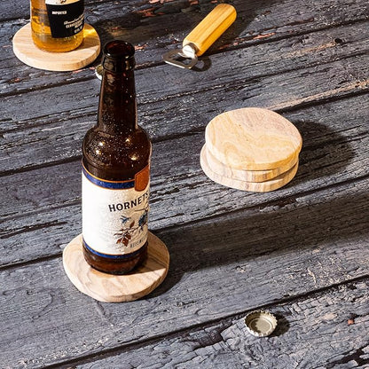 Cork & Mill Absorbent Coasters Set of 4 - Water Absorbing Sandstone Coasters for Drinks - Perfect for Coffee Table, Office Desk, Outdoor, Bedroom Nightstand - 4" Round - Unique Irregular Edge Design
